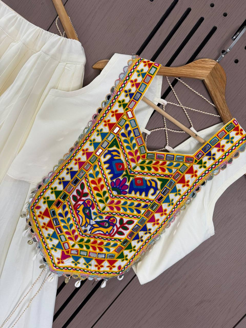 Off-White Rayon Gotta Patti Lehenga Choli, view 7