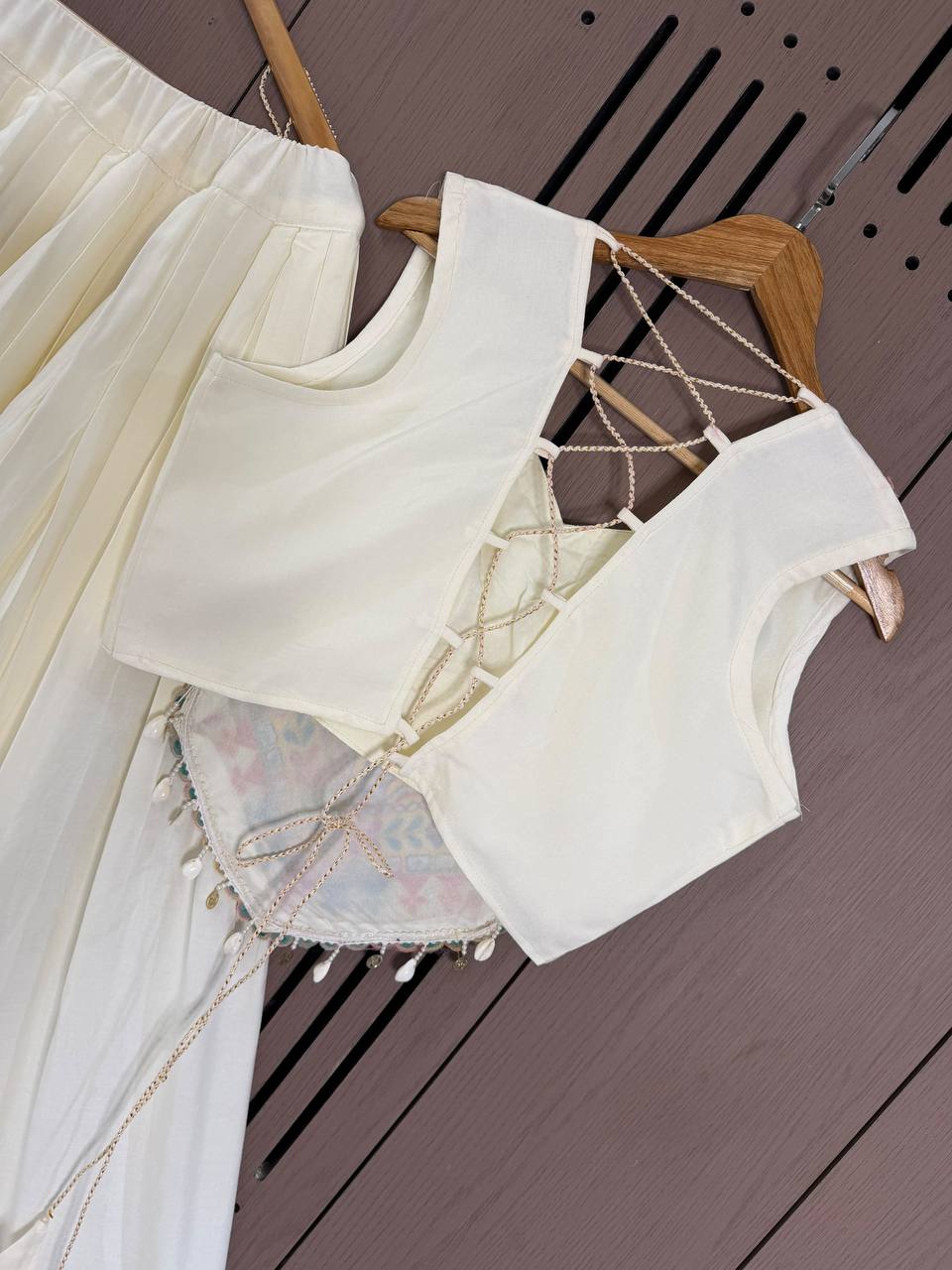 Off-White Rayon Gotta Patti Lehenga Choli, view 8