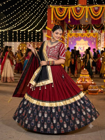 Maroon Printed Rayon Gotta Patti Lehenga Choli