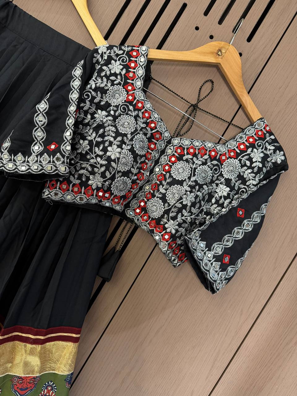 Black and Green Printed Rayon Gotta Patti Lehenga Choli, view 6