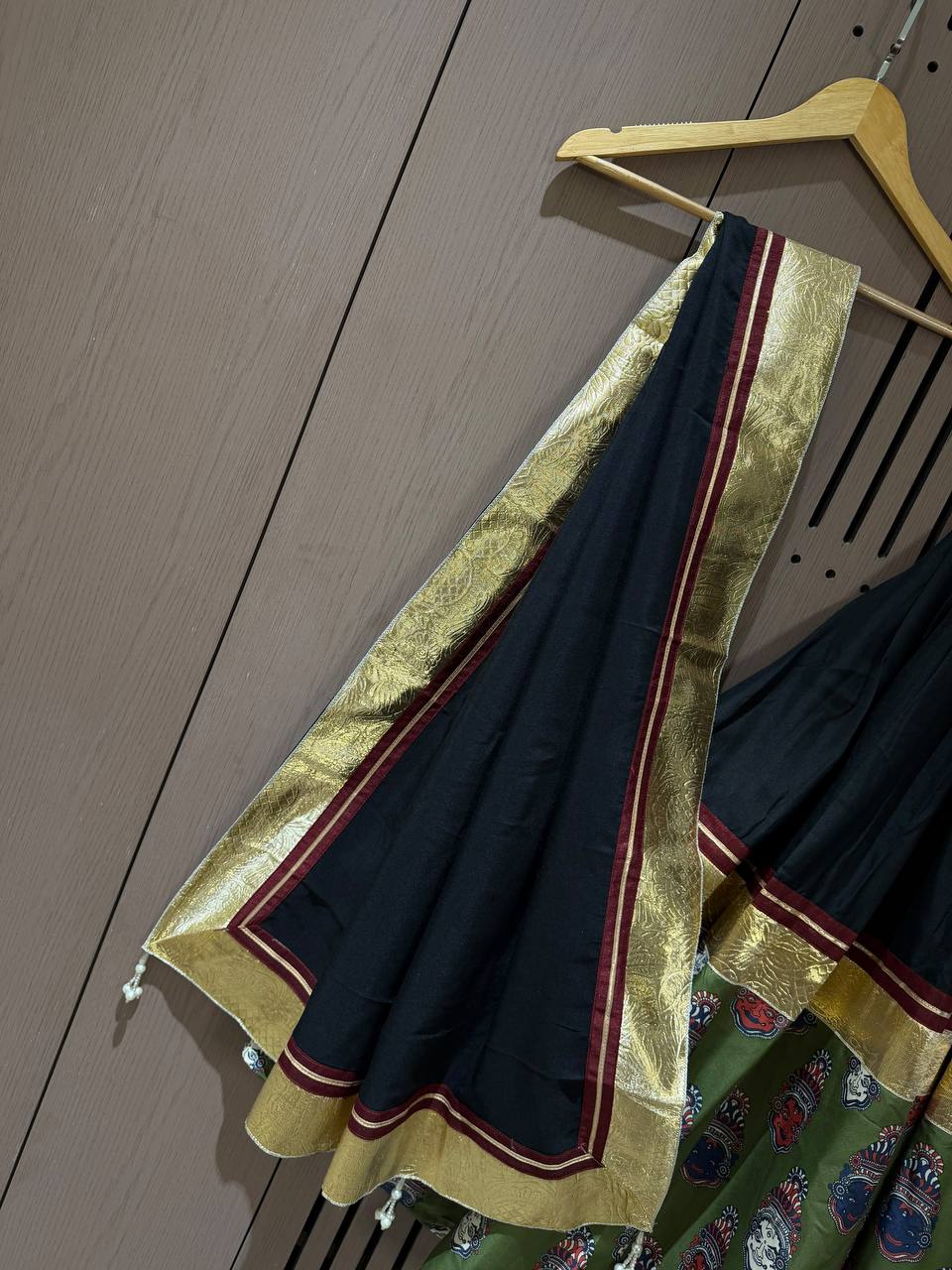 Black and Green Printed Rayon Gotta Patti Lehenga Choli, view 7