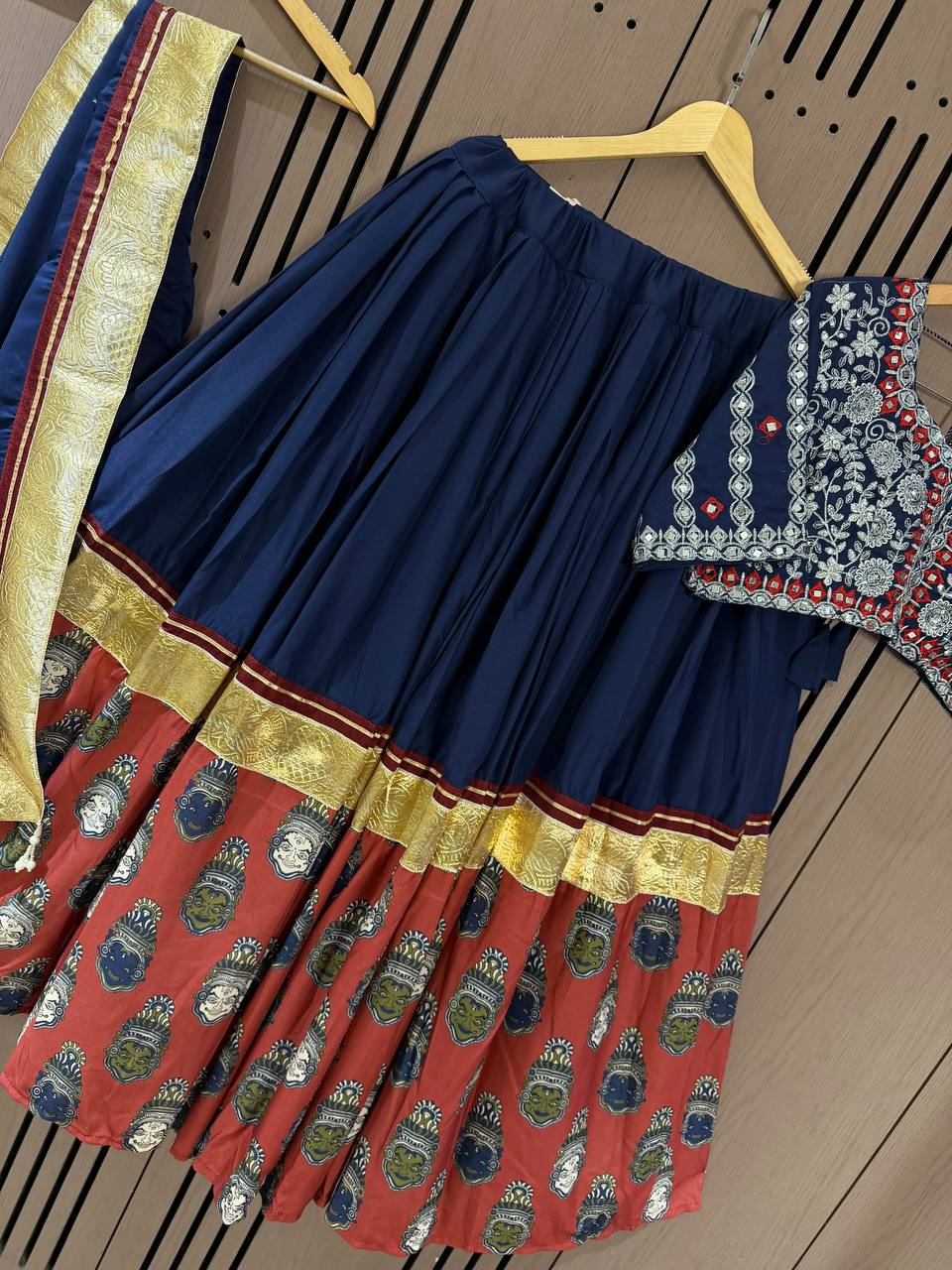 Navy Blue Printed Rayon Gotta Patti Lehenga Choli, view 5
