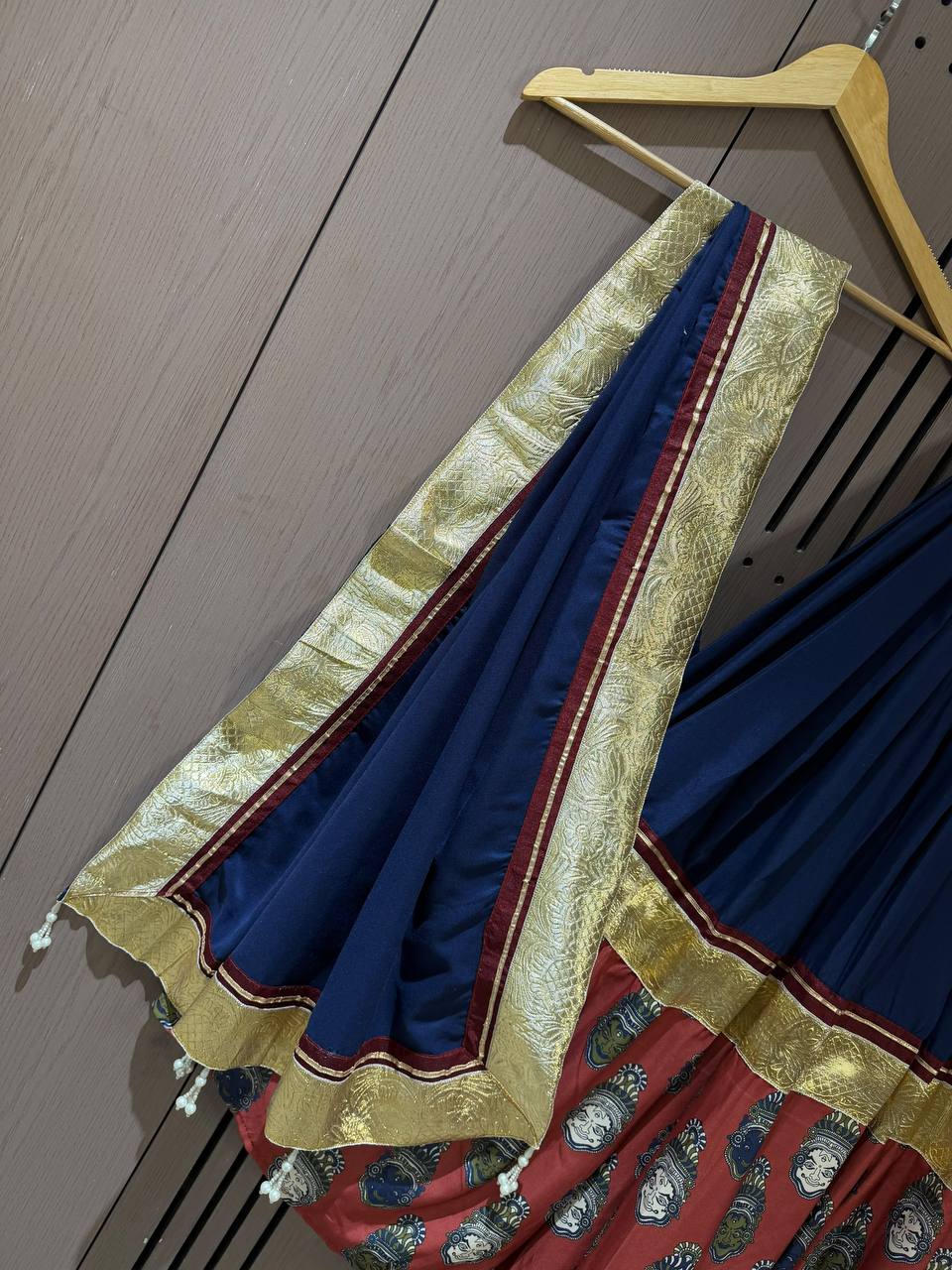 Navy Blue Printed Rayon Gotta Patti Lehenga Choli, view 7