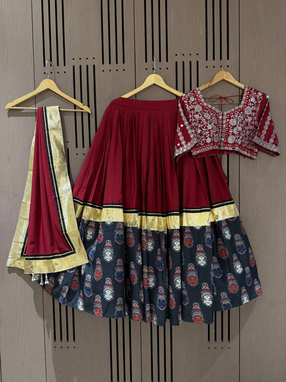 Maroon Printed Rayon Gotta Patti Lehenga Choli, view 4