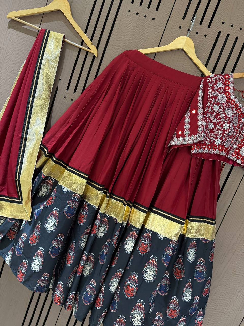 Maroon Printed Rayon Gotta Patti Lehenga Choli, view 5