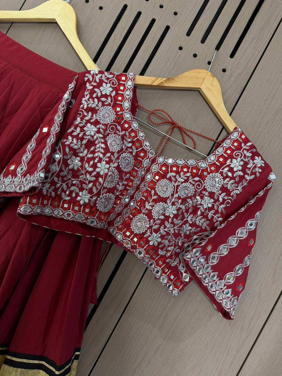 Maroon Printed Rayon Gotta Patti Lehenga Choli, view 6