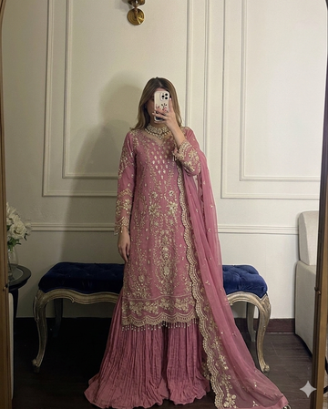 Onion Pink Georgette Kurta Palazzo Set