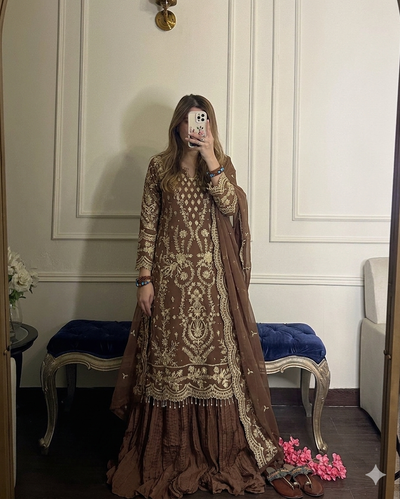 Brown Georgette Kurta Palazzo Set