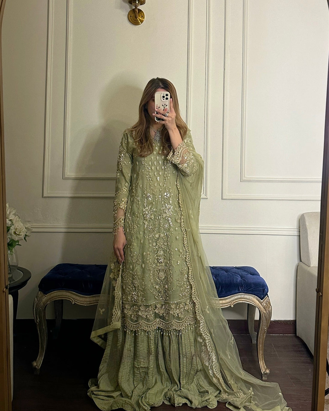 Pista Green Georgette Kurta Palazzo Set