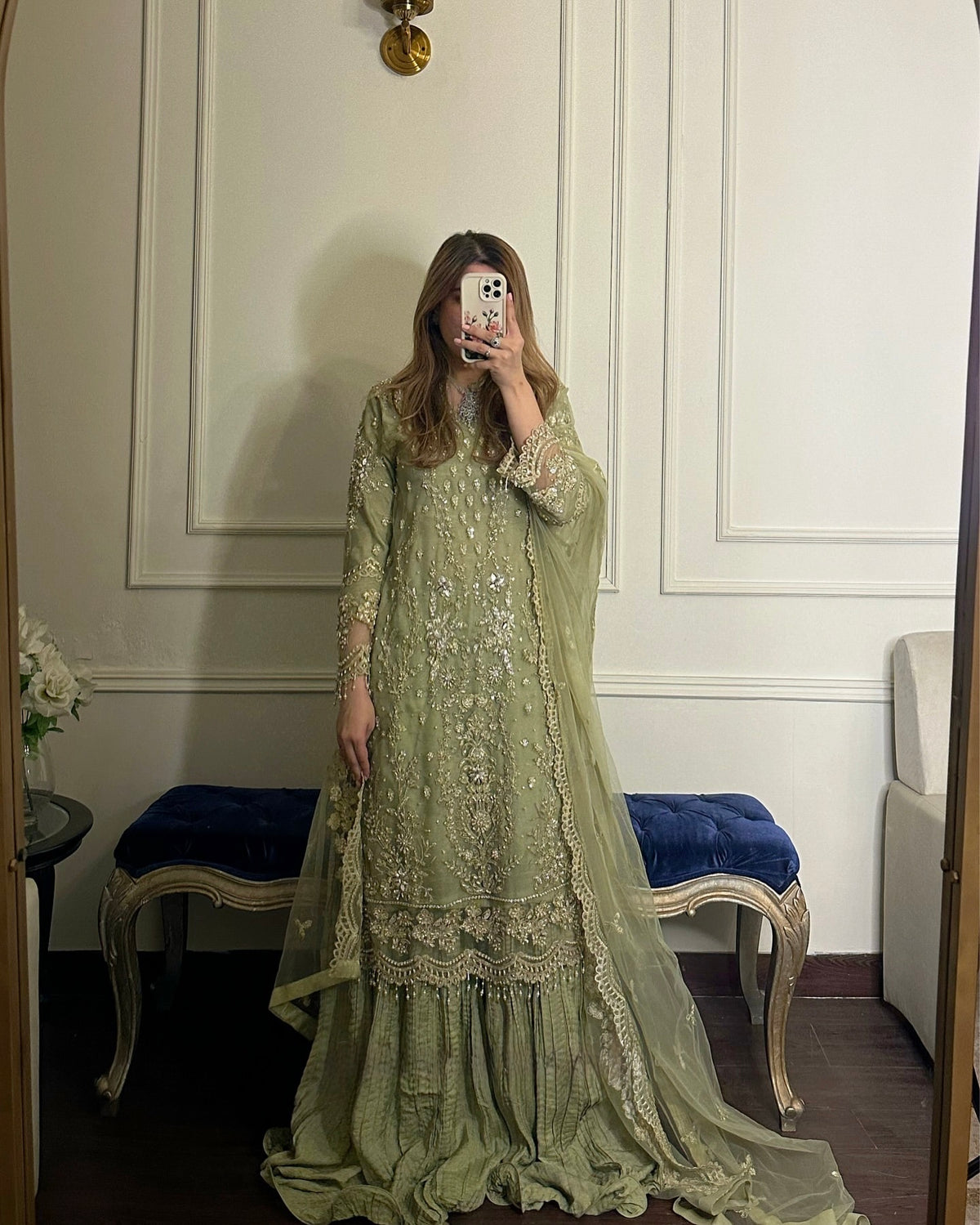 Pista Green Georgette Kurta Palazzo Set