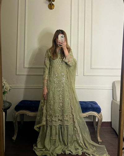 Pista Green Georgette Kurta Palazzo Set
