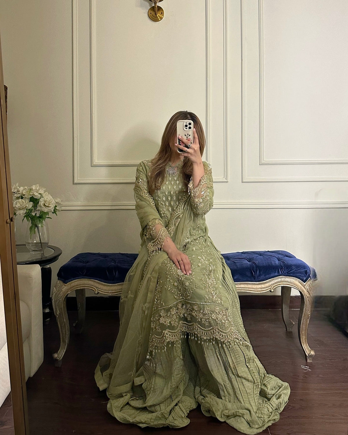 Pista Green Georgette Kurta Palazzo Set, view 2