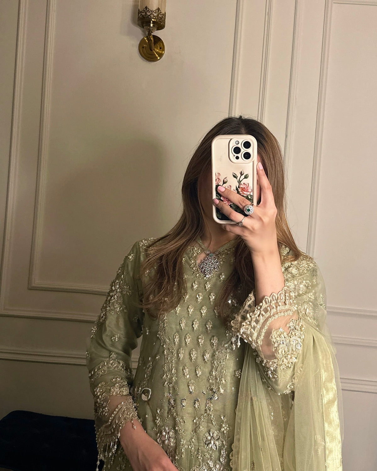 Pista Green Georgette Kurta Palazzo Set, view 3