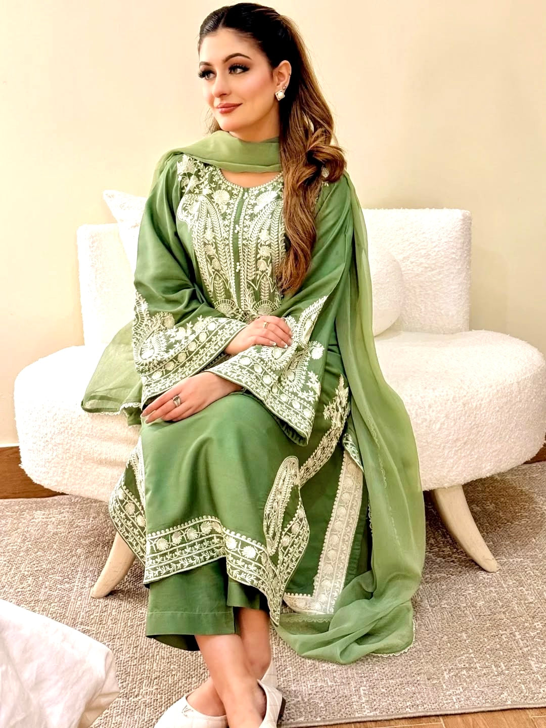 Sage Green Organza Kurta Palazzo Set