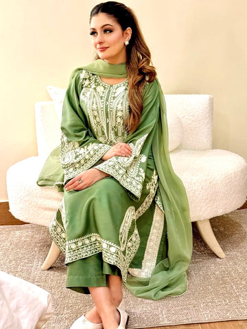 Sage Green Organza Kurta Palazzo Set