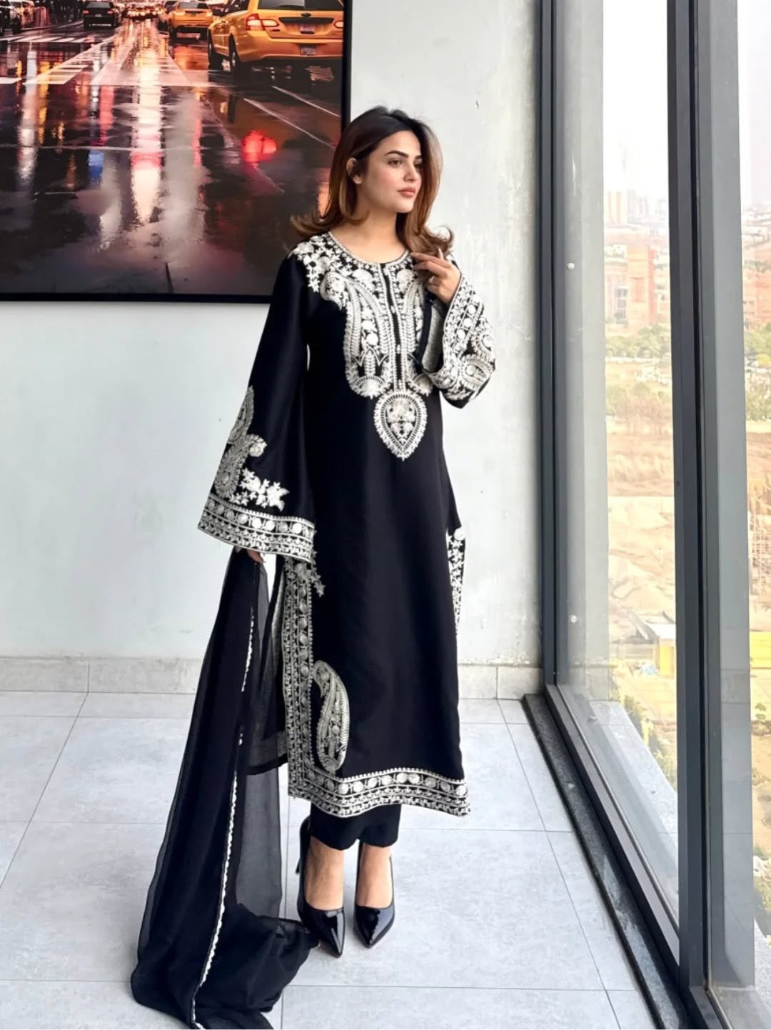 Black Organza Kurta Palazzo Set, view 2