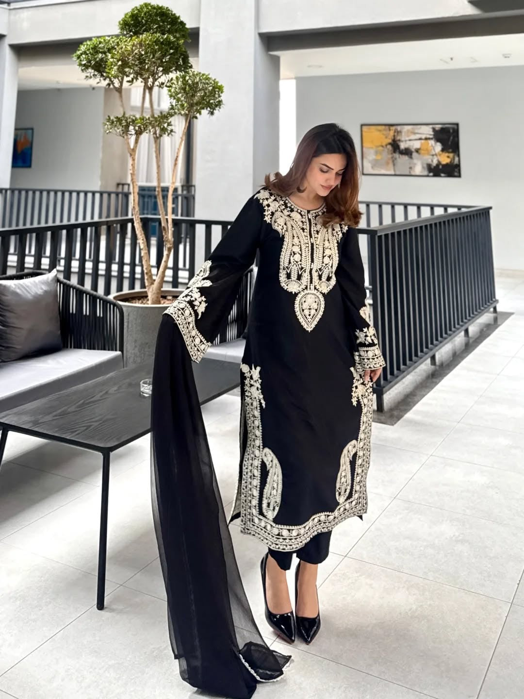 Black Organza Kurta Palazzo Set, view 3