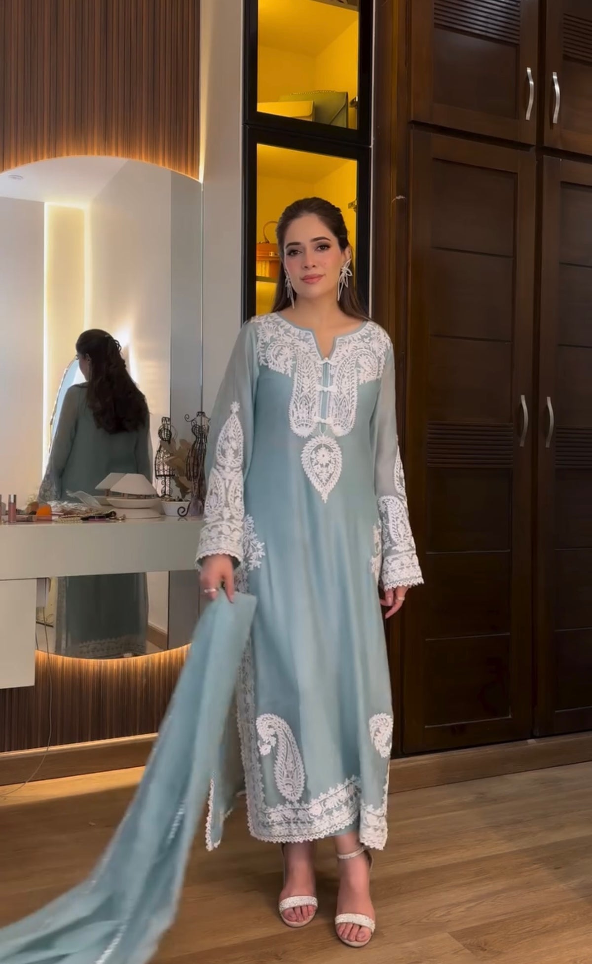 Powder Blue Organza Kurta Palazzo Set