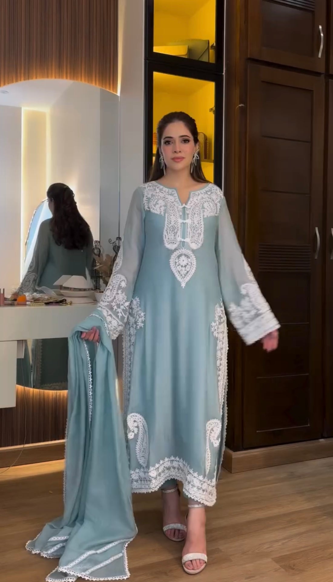 Powder Blue Organza Kurta Palazzo Set