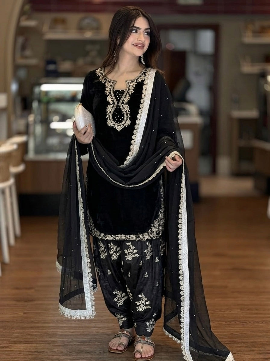 Black Glass Satin Farshi Palazzo Set