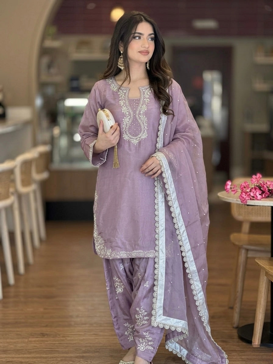 Lavender Glass Satin Farshi Palazzo Set