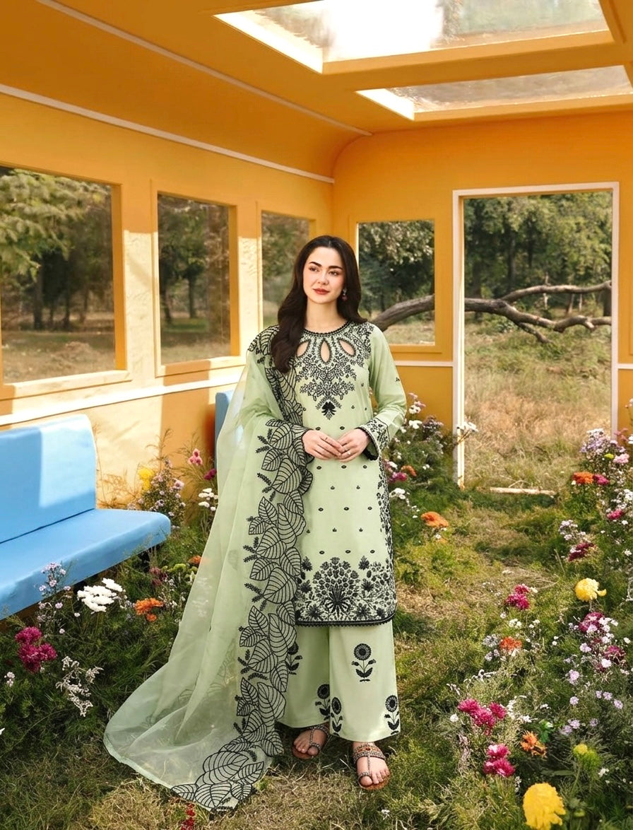 Mint Green Satin Kurta Set with Organza Dupatta, view 3