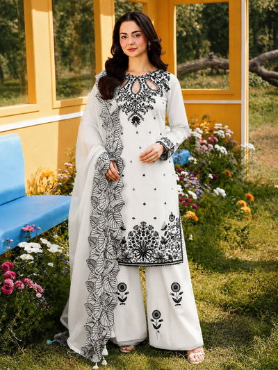 White Satin Kurta Set with Organza Dupatta