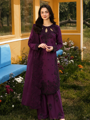 Plum Satin Kurta Set with Organza Dupatta