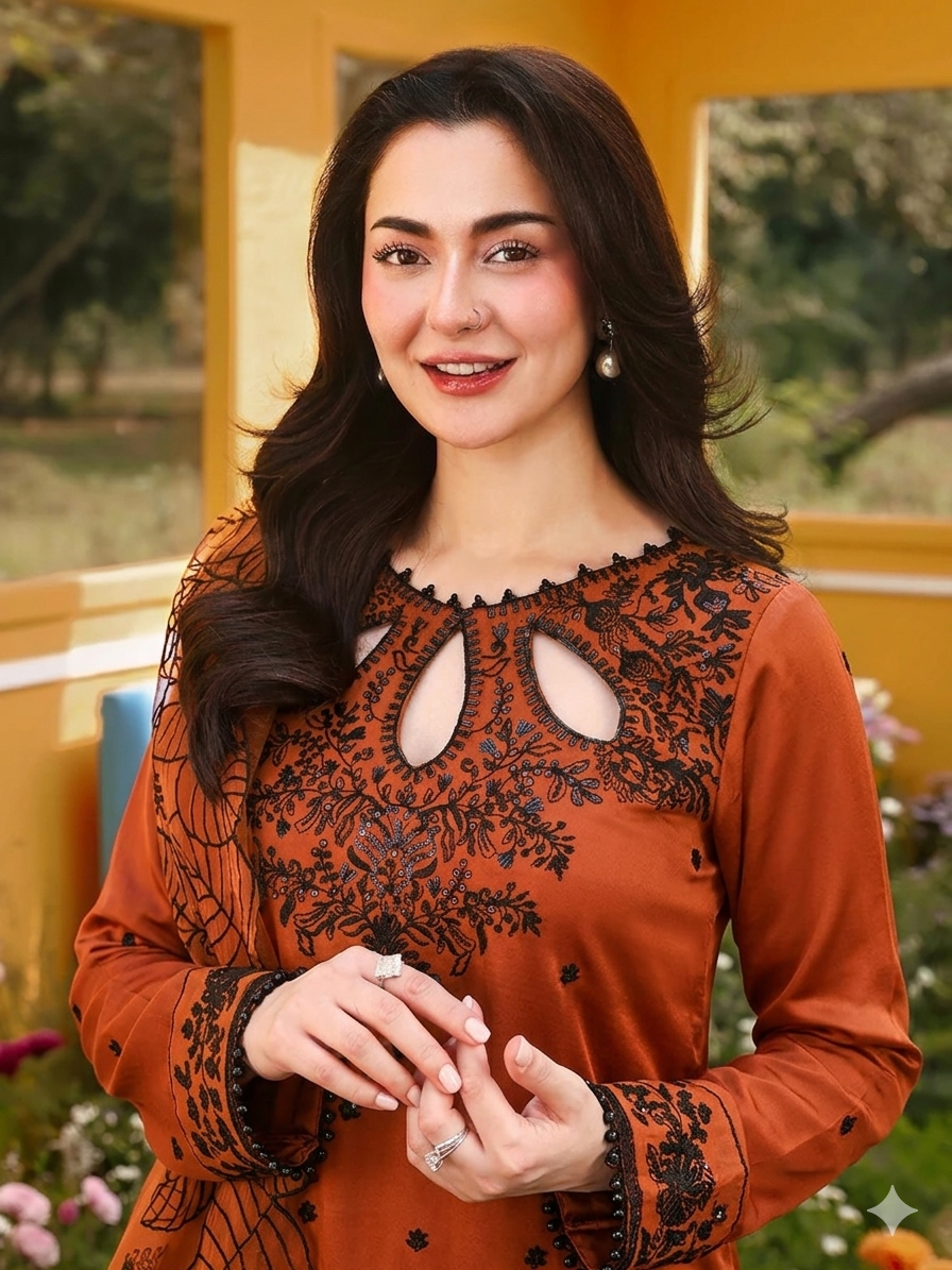 Rust Satin Kurta Set with Organza Dupatta