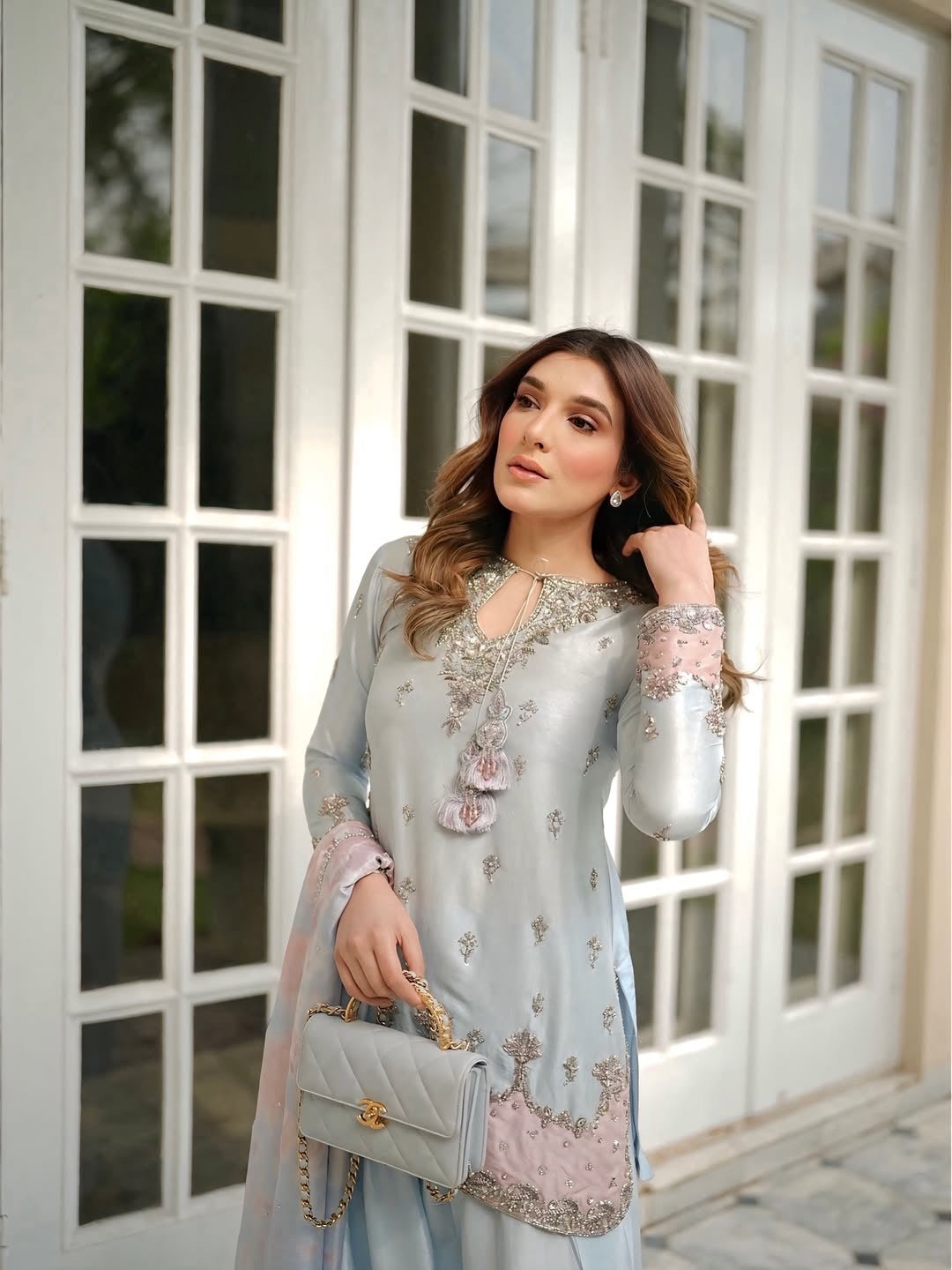 Powder Blue Japan Satin Farshi Palazzo Set