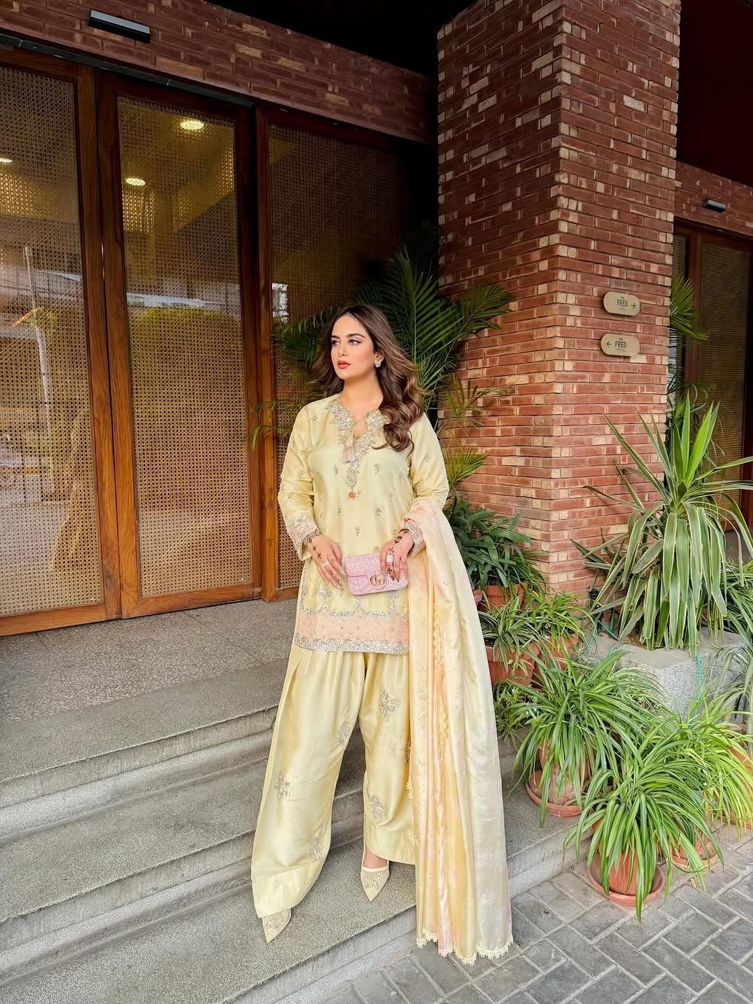 Butter Yellow Japan Satin Farshi Palazzo Set