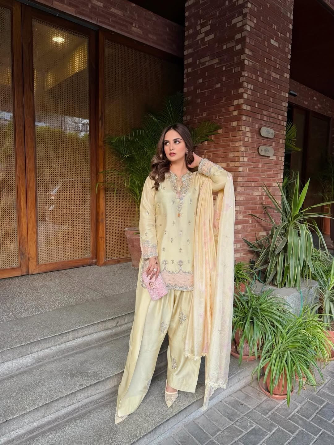 Butter Yellow Japan Satin Farshi Palazzo Set