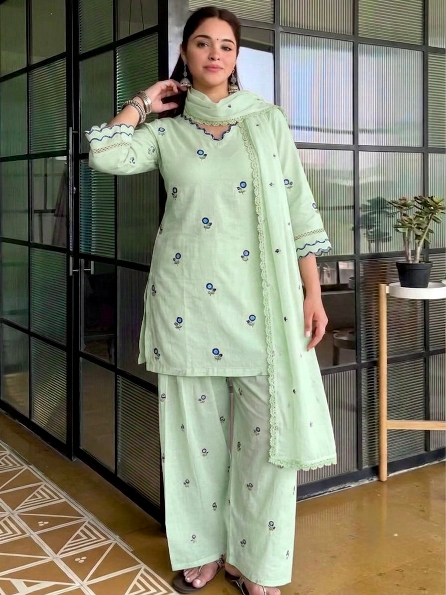 Mint Green Chanderi Farshi Palazzo Set