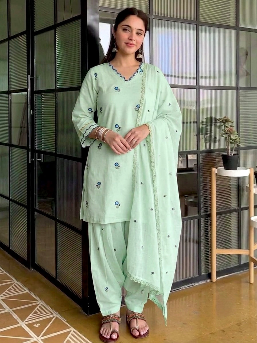 Mint Green Chanderi Farshi Palazzo Set, view 3