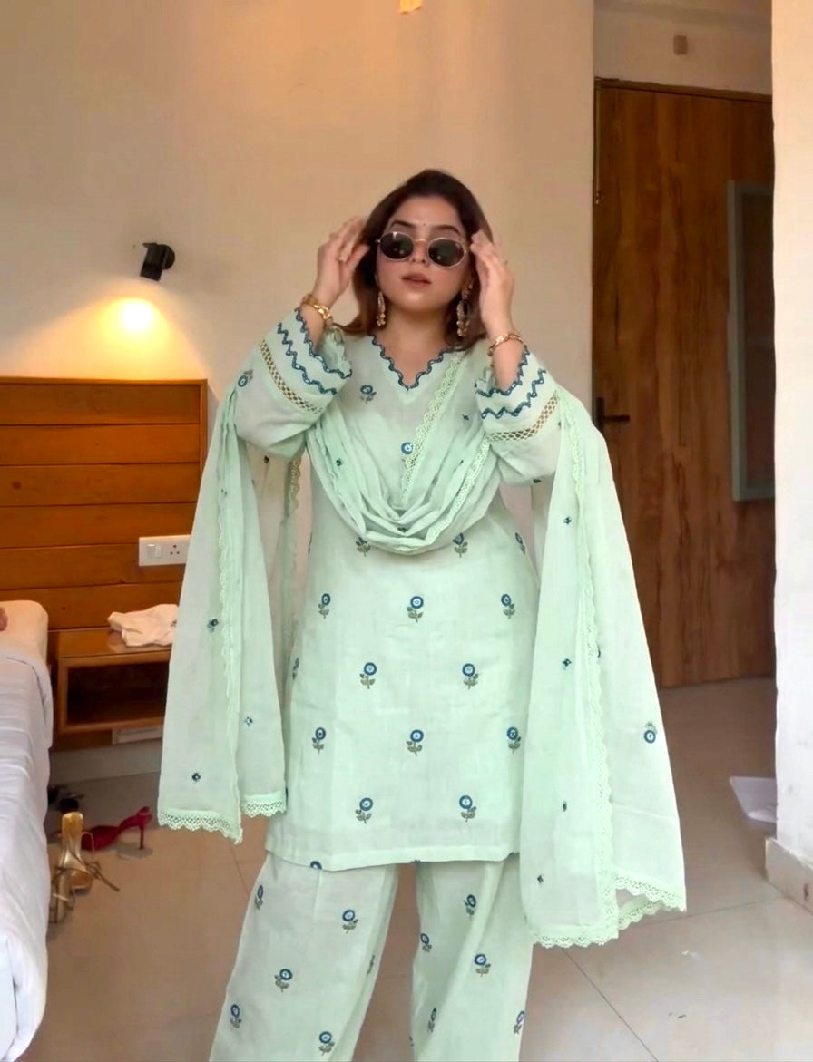 Mint Green Chanderi Farshi Palazzo Set, view 2