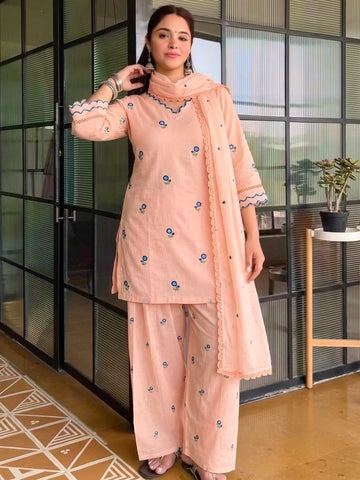 Peach Chanderi Farshi Palazzo Set