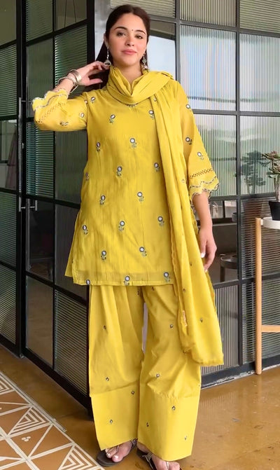 Lemon Yellow Chanderi Farshi Palazzo Set
