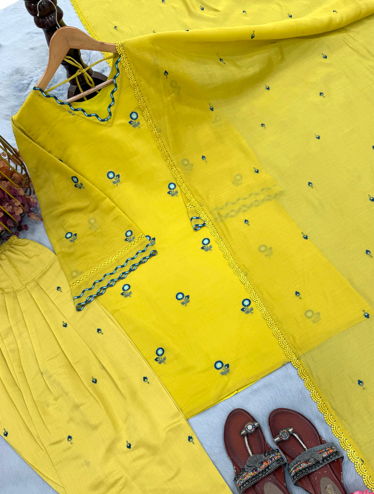 Lemon Yellow Chanderi Farshi Palazzo Set, view 5
