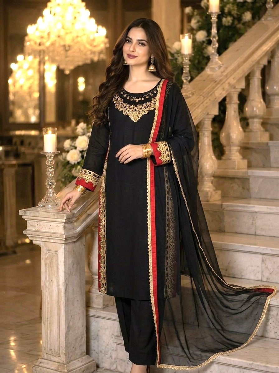 Black Chanderi Kurta Palazzo Set