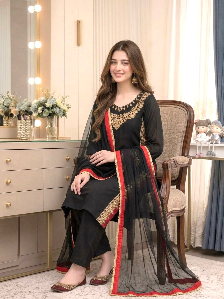 Black Chanderi Kurta Palazzo Set, view 3