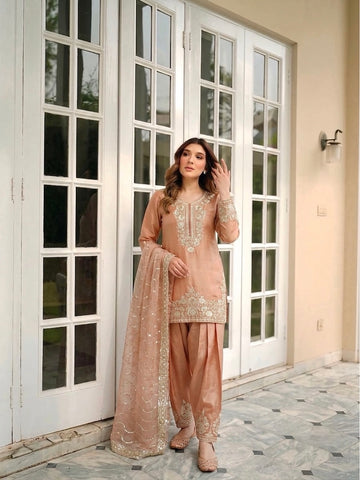 Peach Moss Silk Farshi Palazzo Set