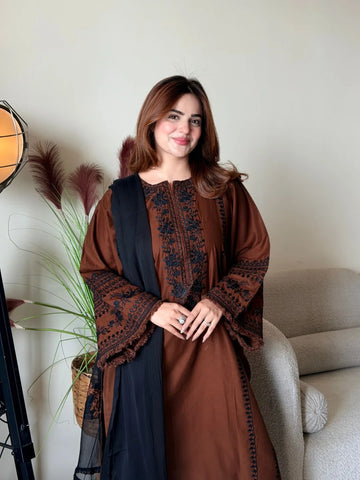 Brown Roman Silk Kurta Pant Set