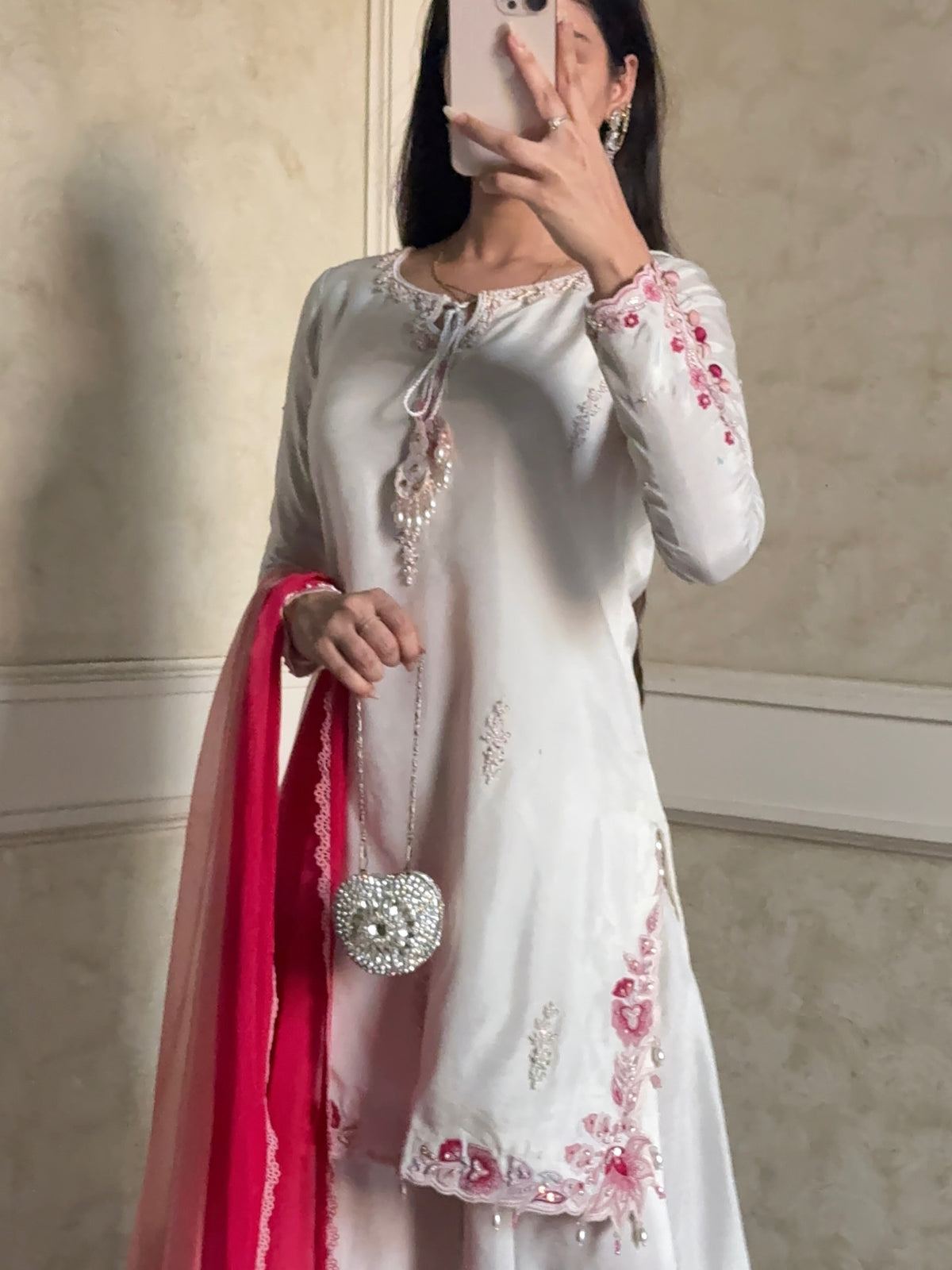 White Crepe Silk Kurta Palazzo Set, view 3