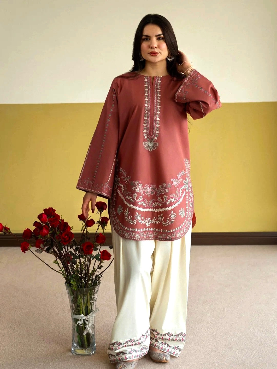 Rust Roman Silk Kurti Palazzo Set, view 3