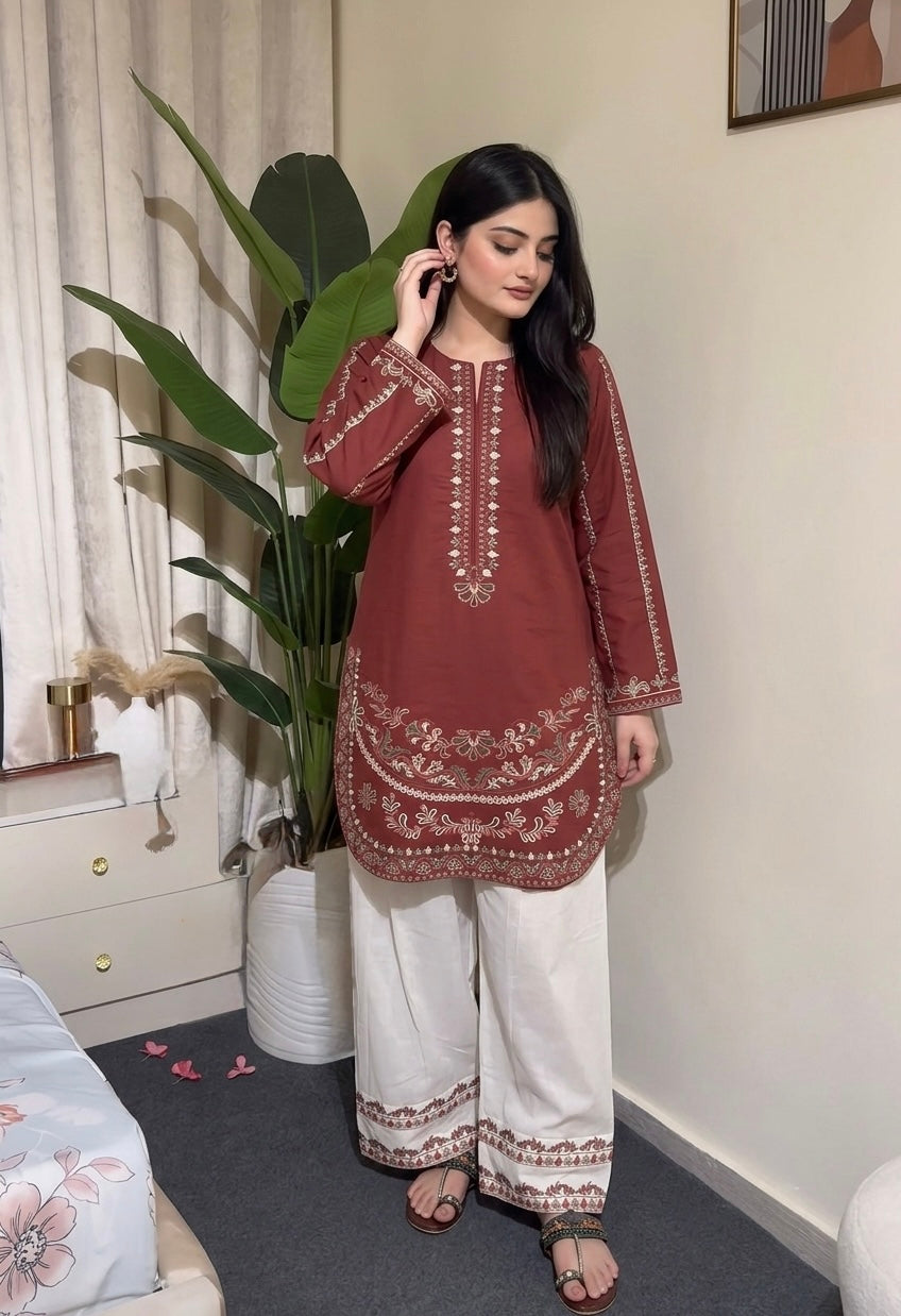 Rust Roman Silk Kurti Palazzo Set, view 4
