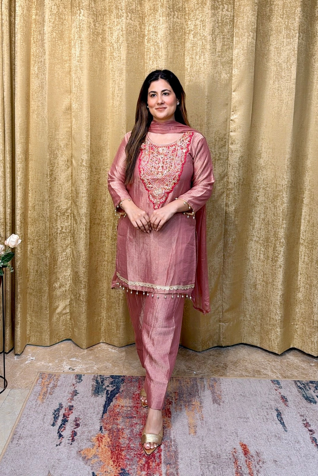 Dusty Pink Tissue Kurta Palazzo Set