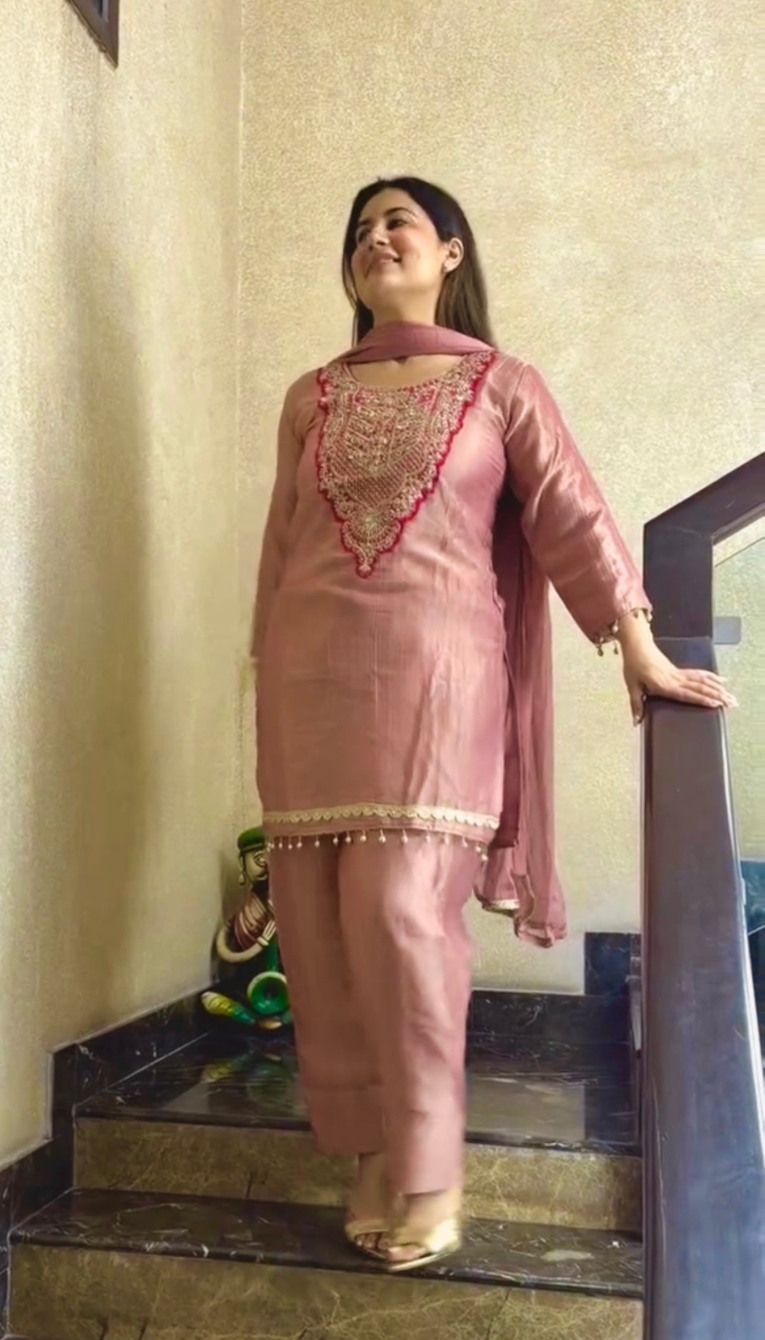 Dusty Pink Tissue Kurta Palazzo Set, view 2