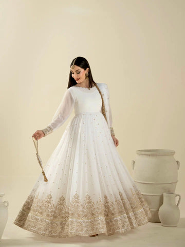 White Georgette Anarkali Suit