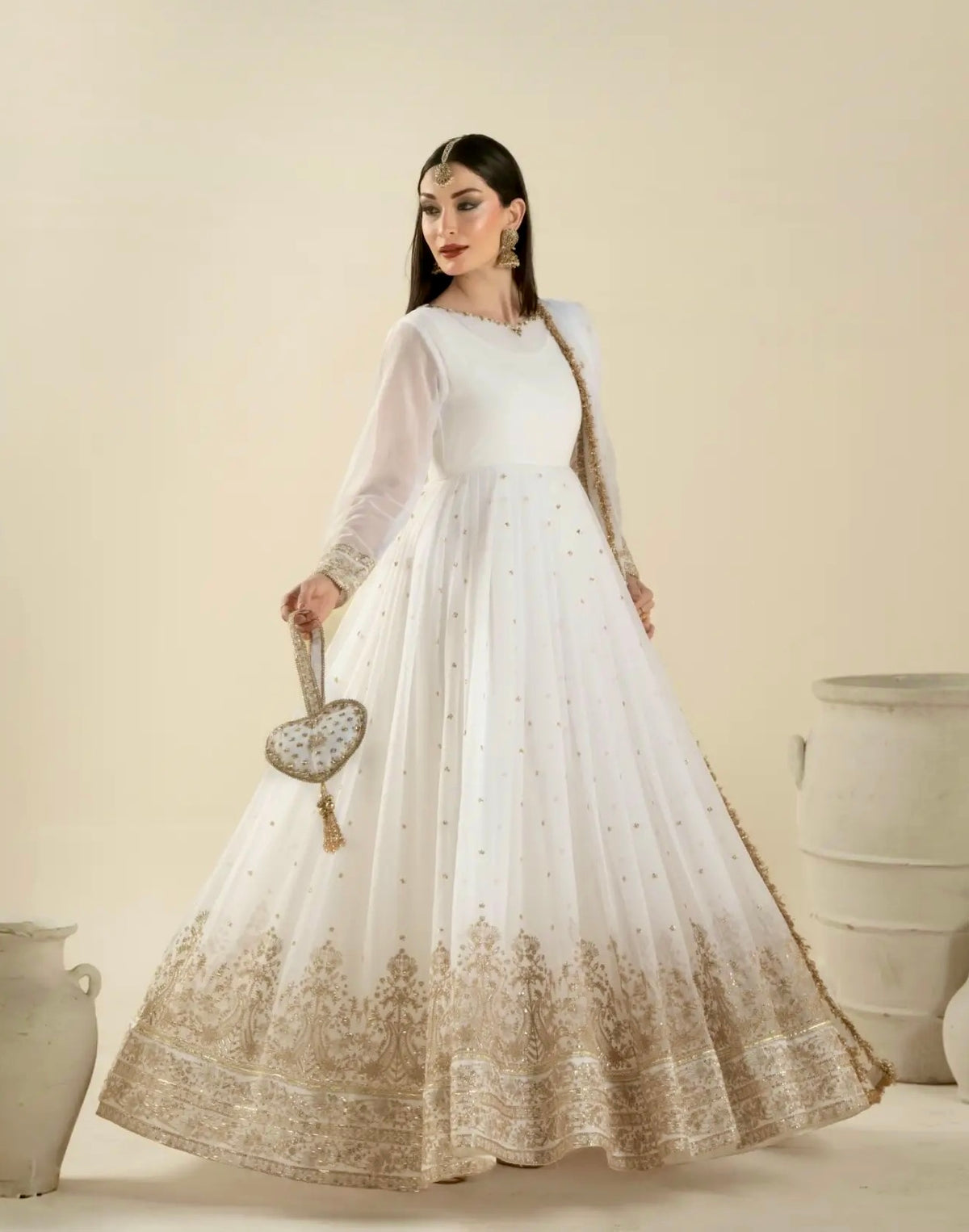 White Georgette Anarkali Suit, view 2