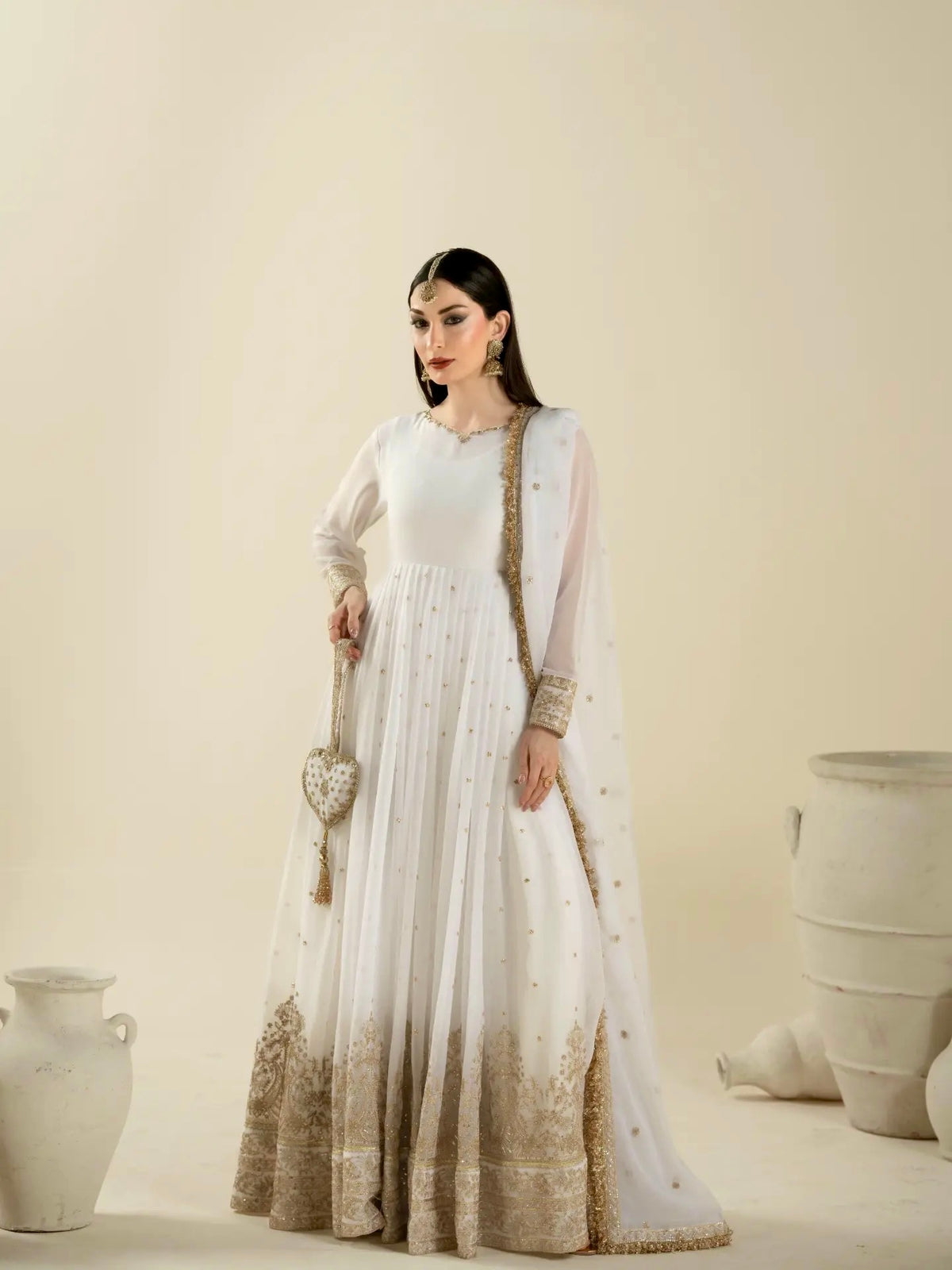 White Georgette Anarkali Suit, view 3